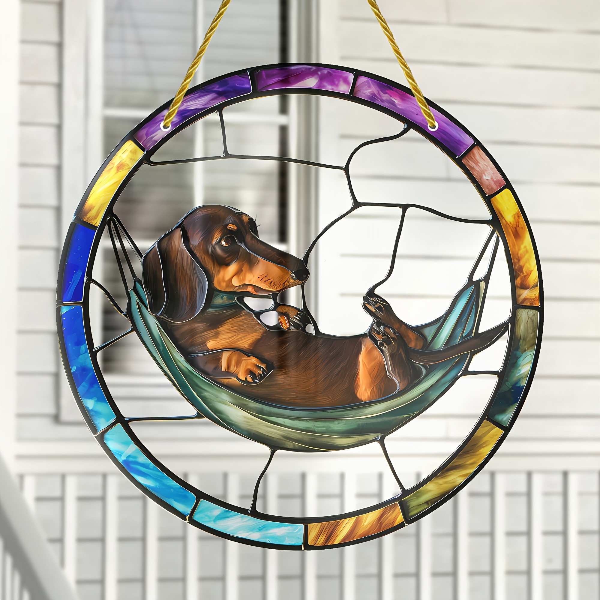 

2d Flat Dachshund Sun - 8inx8in Round Acrylic Wall Hanging, Suitable For Home And Garden, Ideal Gift For Pet Lovers, Unique Wall Art For Autumn And Winter