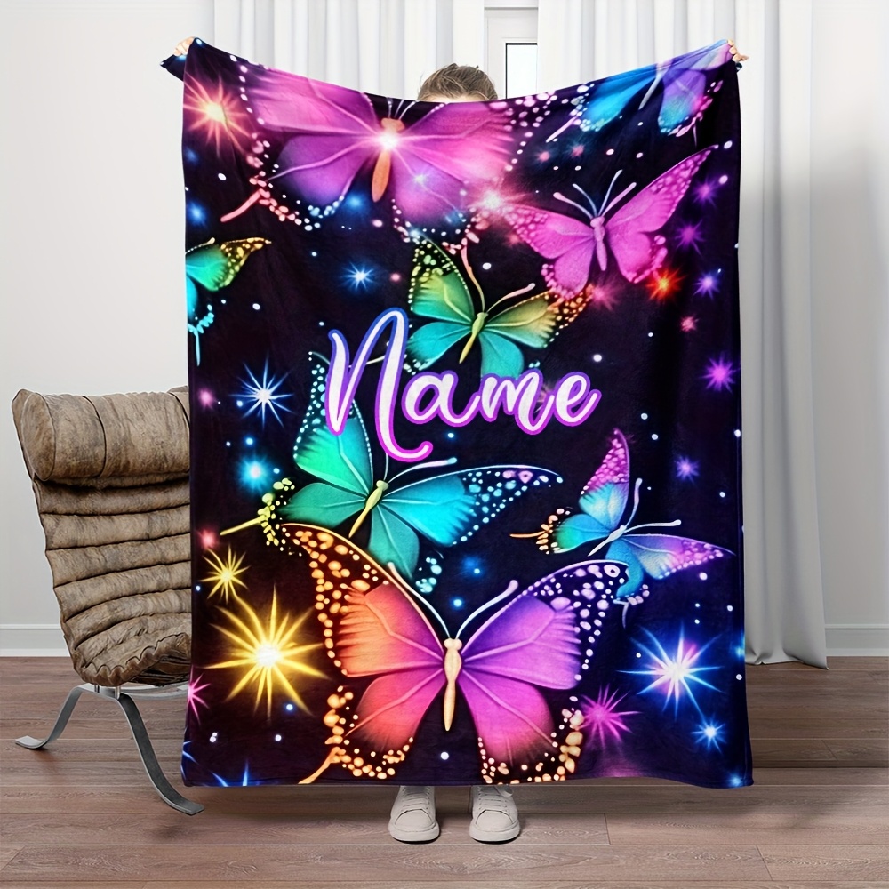 TEMU 1pc Colorful Personalized Custom Name Portable Blanket - Lightweight Flannel Blanket For Sofa, Bed, Travel, Camping, Living Room, Office, Couch,
