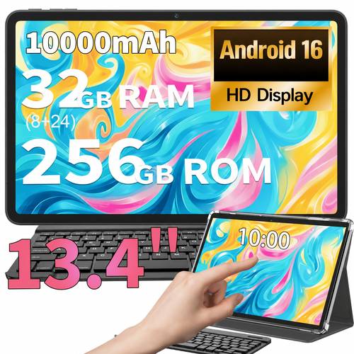 13,4-zoll tablet mit tastatur und stift, max. bildschirm, 32gb (8+24) +256gb rom, -core leistungsstarker prozessor gaming tablet, 10000mah akku, 13mp kamera, dual-band wifi, tablet mit tastatur, ständerhülle, maus, stift, 2-in-1 tablet pc