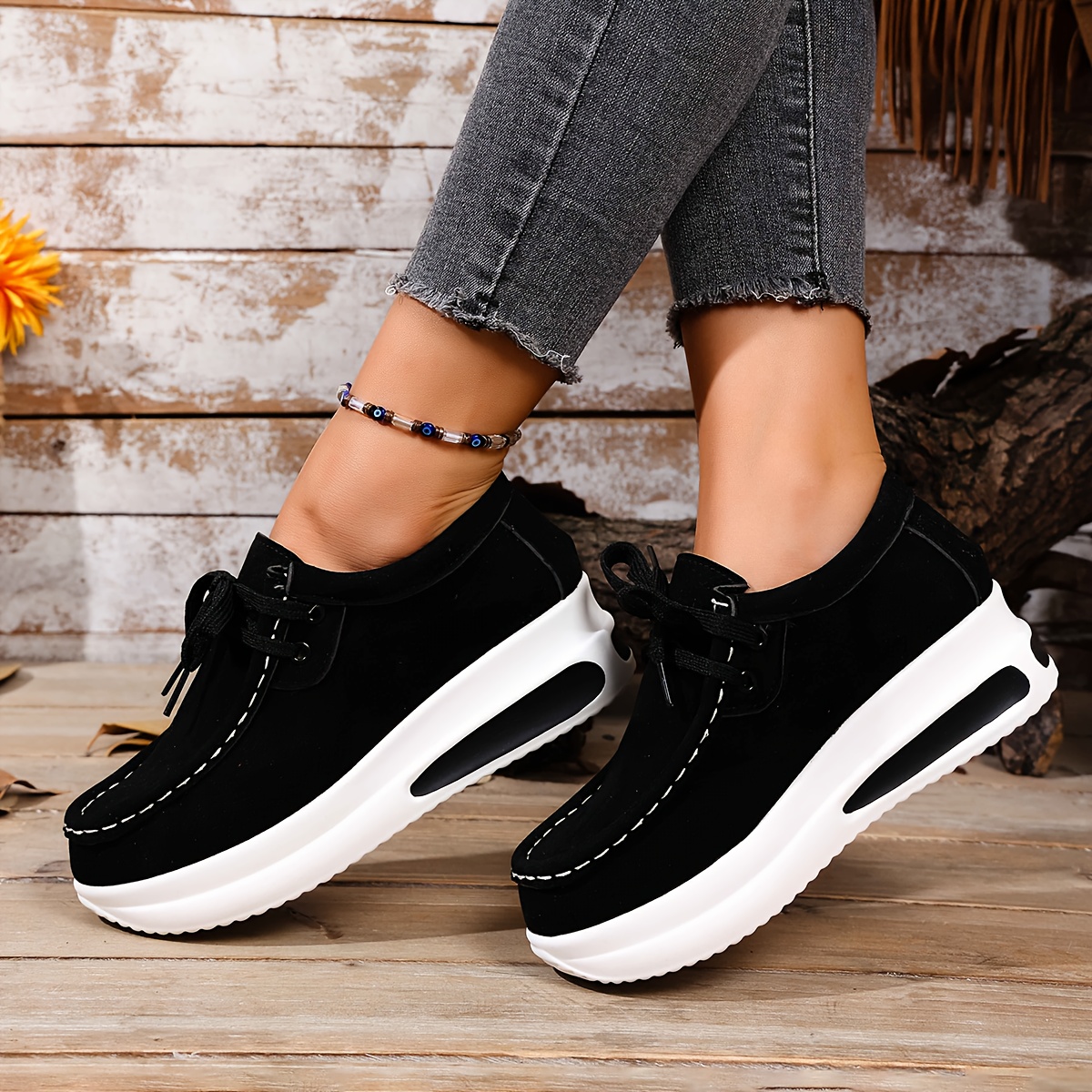 TEMU Round-toe Minimalist Loafers - Solid Color Lace-up With Fabric Upper & Sole, Casual - Wear Suitable For Office, Semi-formal, Everyday Outfits -