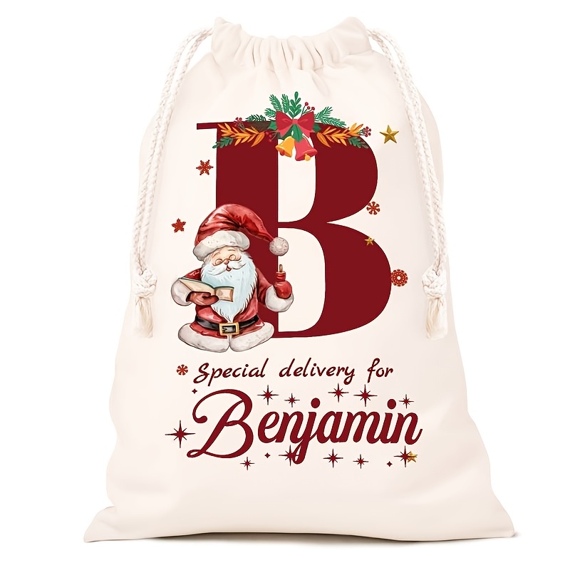 Personalized Name Christmas Gift Bags, Extra Large Drawstring Santa Bags