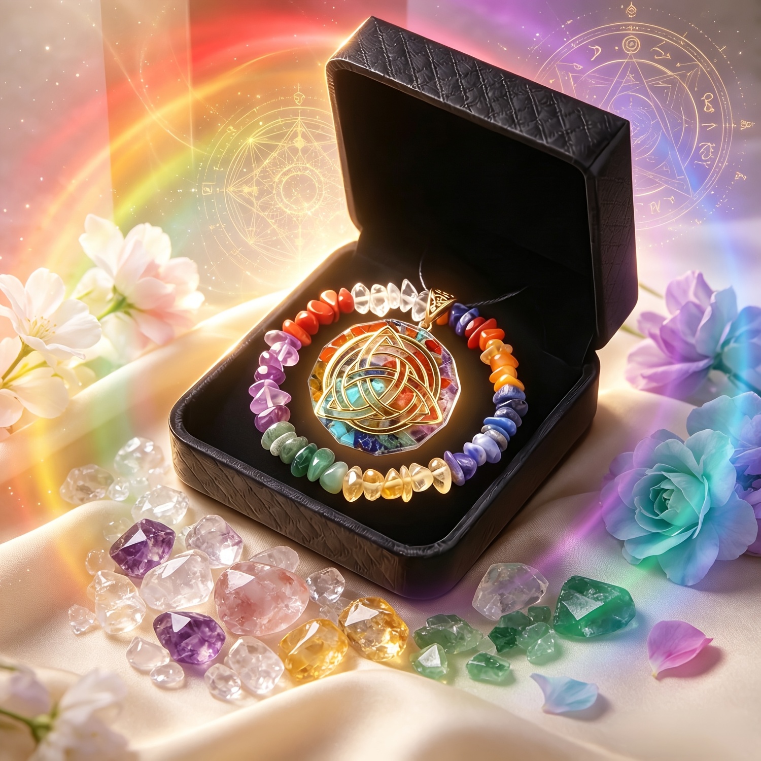 TEMU Lot de 3 pièces : Collier avec pendentif nœud bohème et bracelet en pierres concassées en naturelle des , convient pour la méditation, le port ,