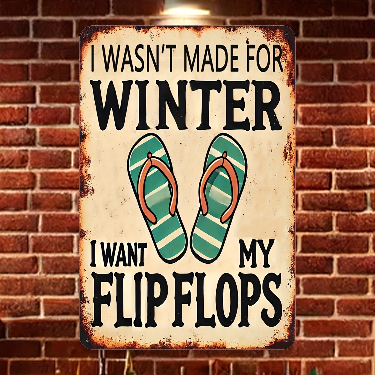 vintage not made winter flip flop metal sign Temu