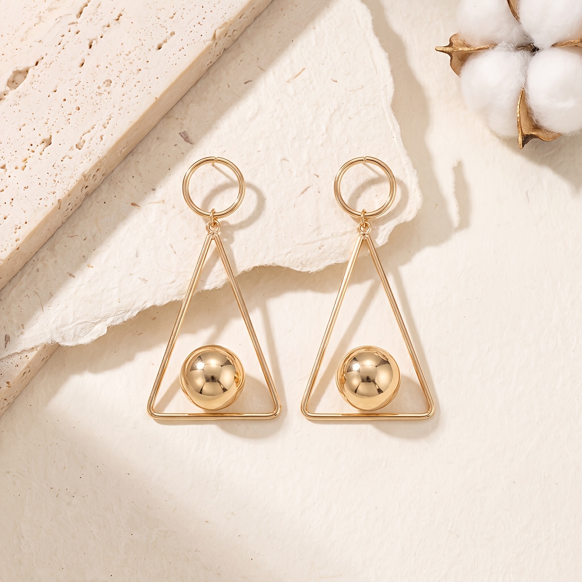Women's Hollow Triangular Frame Drop Earrings, Minimalist Style