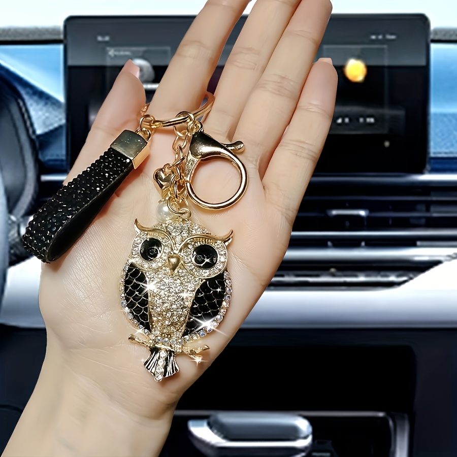 TEMU Car Keychain Creative Owl With Rhinestones - Suitable For Bags And Car Keys - A For Gifts For Ramadan, Valentine's Day, Christmas, Birthdays,