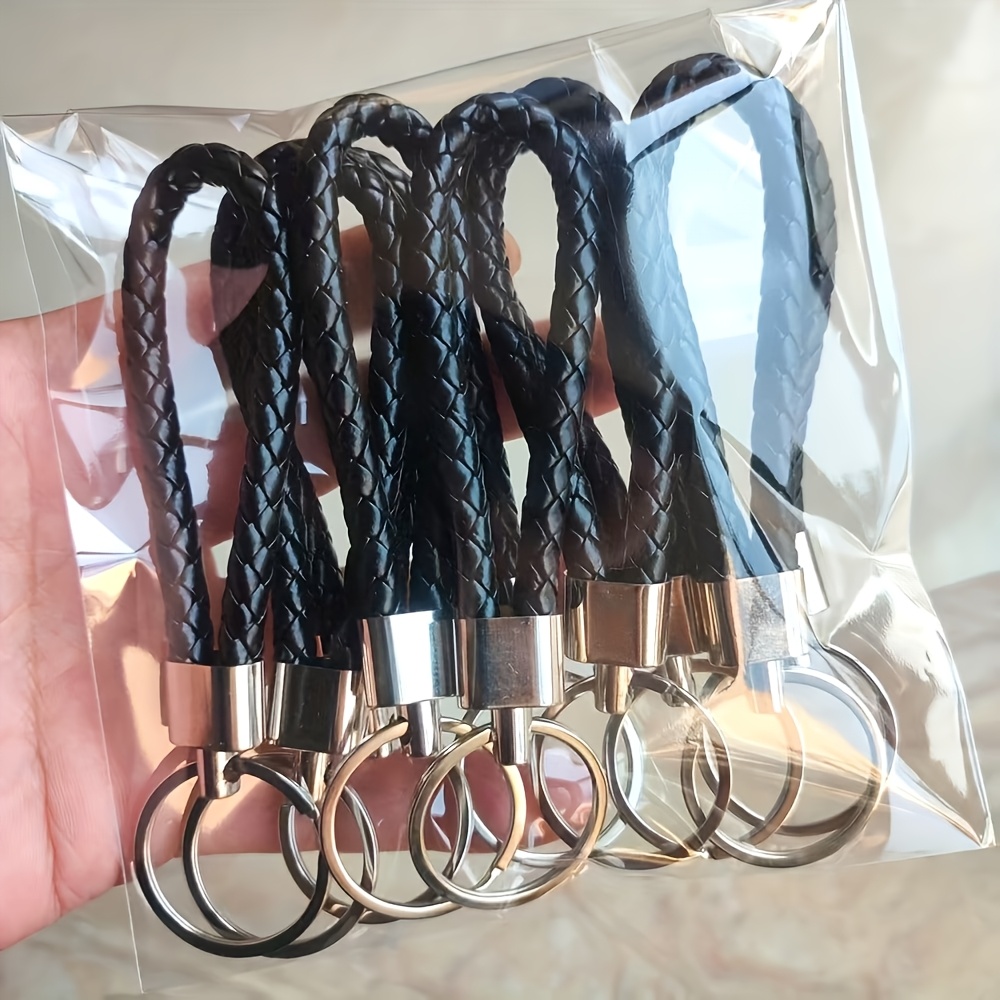 10 Black Faux Leather Keychains | Braided Faux Leather Rope Twist Key Pendants