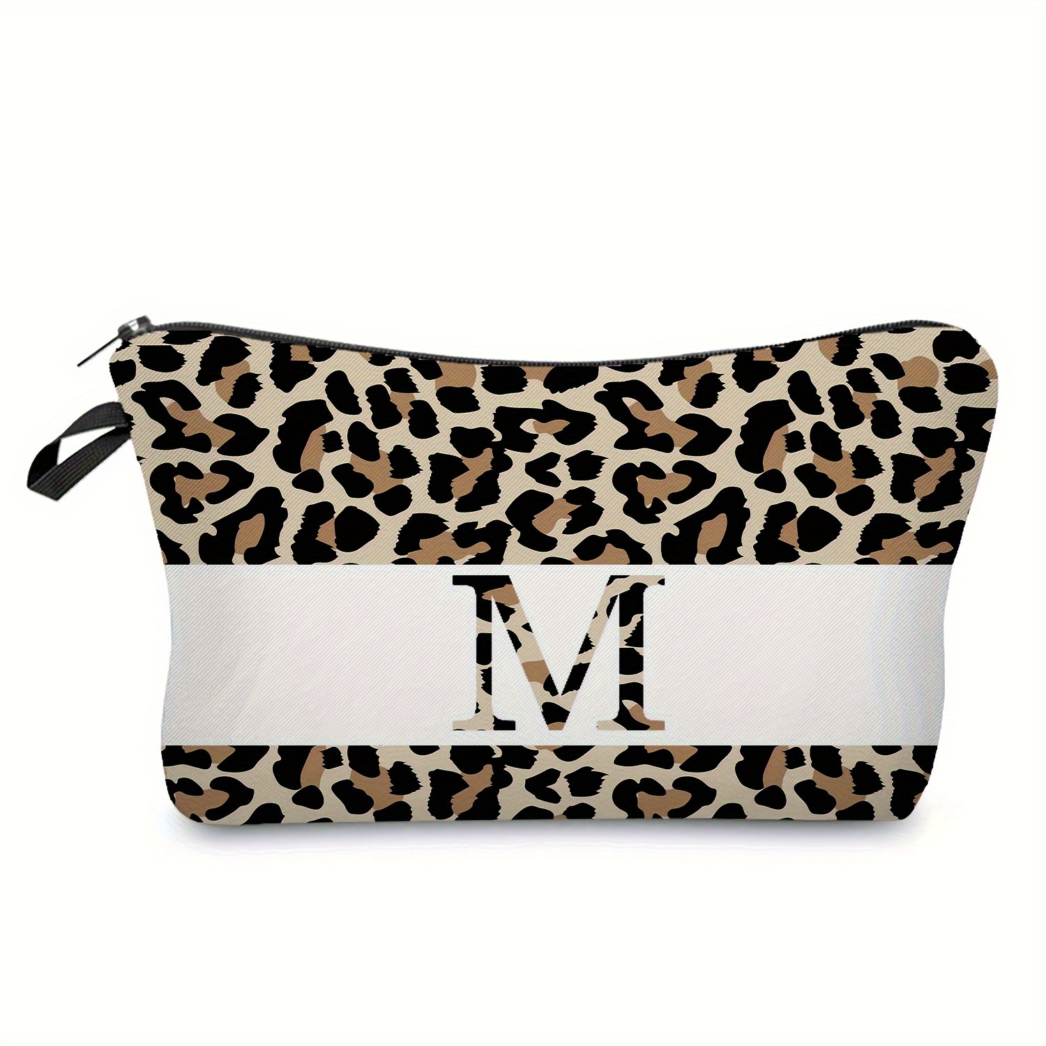 Image of Leopard Print Letter Print Women's Wash Bag, Portable Cosmetic Storage Bag, Outdoor Beach Travel Cosmetic Bag