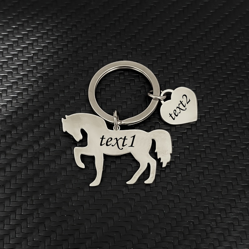TEMU Custom-made Custom Engraved Stainless Steel Horse-shaped Keychain With Heart-shaped Pendant - Durable Key Ring, Suitable For Gifts And