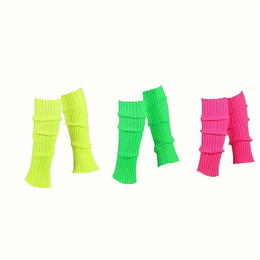Image of 3 Pairs Leg Warmers For Women 80s Ribbed Leg Warmer For Neon Party Fall Winter Sports Socks