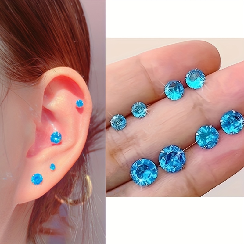E-shop 8-teiliges Edelstahl 3-6mm Runde Vier-Klauen Cubic Zirkonia Ohrstecker Set, Herren- und Damenohrringe, Geeignet für passende Kleidung,