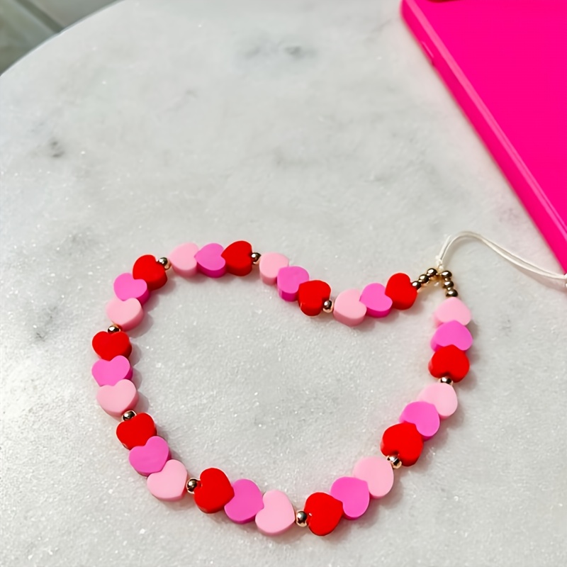 Stylish Soft Clay Phone Lanyard Gradient Three-color Peach Heart Pink Girly Mobile Chain Female Pendant