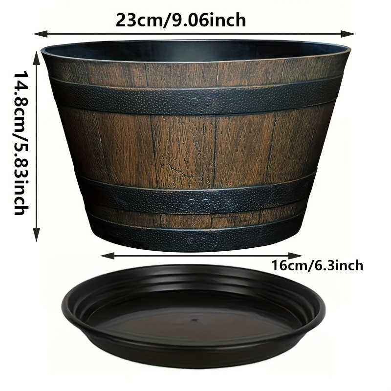 TEMU 1pc Extra Large Whiskey Planter – Durable Resin Flower Pot With Drainage Holes & Tray For Indoor & Outdoor Garden Use