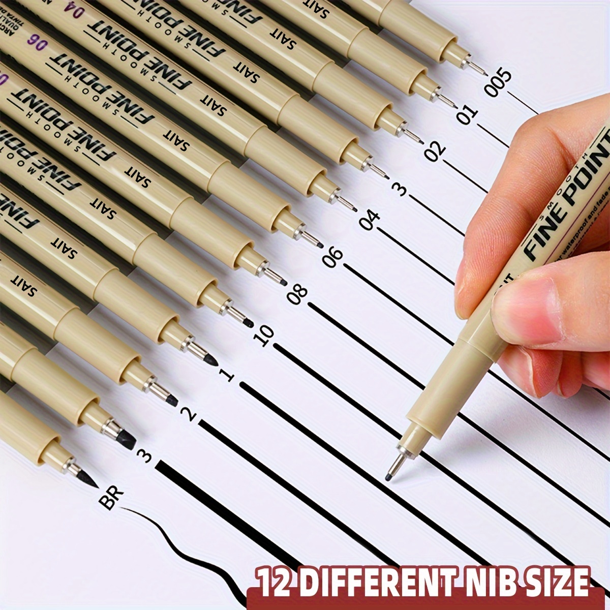 

12-pack Fine Point Pens Set With 12 Different Nib Sizes, Water-resistant Plastic Material, Extra Fine Point Type For Writing, Sketching, Illustration, And Technical Drawing