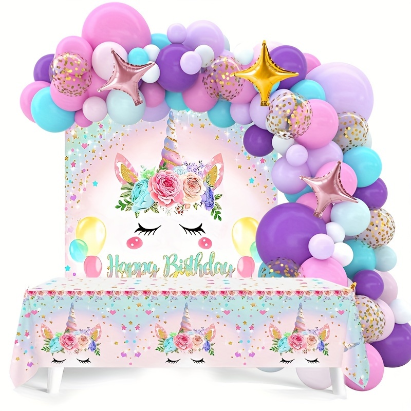 

93pcs, Unicorn Rainbow Arch Kit, Unicorn Tablecloth Romantic Balloons, Vibrant Decor For Girls Princess Birthday Party - For Indoor/outdoor Use - Events And