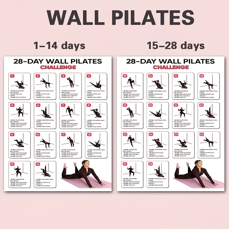 TEMU 2 affiches de Pilates de - Calendrier d'entraînement complet pour débutants avec suivi hebdomadaire des | Poster de gym à domicile pour routine