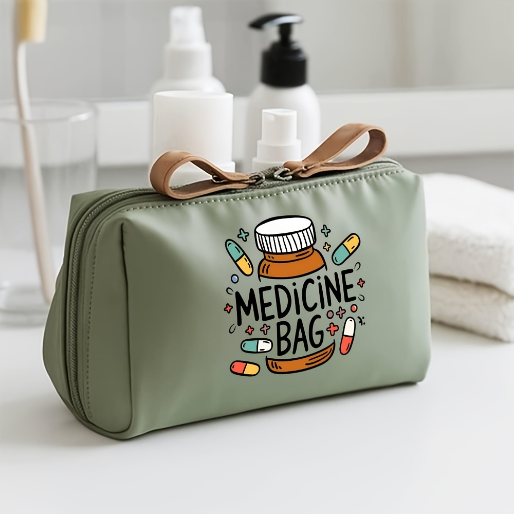 TEMU Medicine Label Design Organizer Bag - Themed Toiletry And Pillbox, Compact Gift For Doctors/nurses, Suitable For Hospital, Travel, Birthday, Or