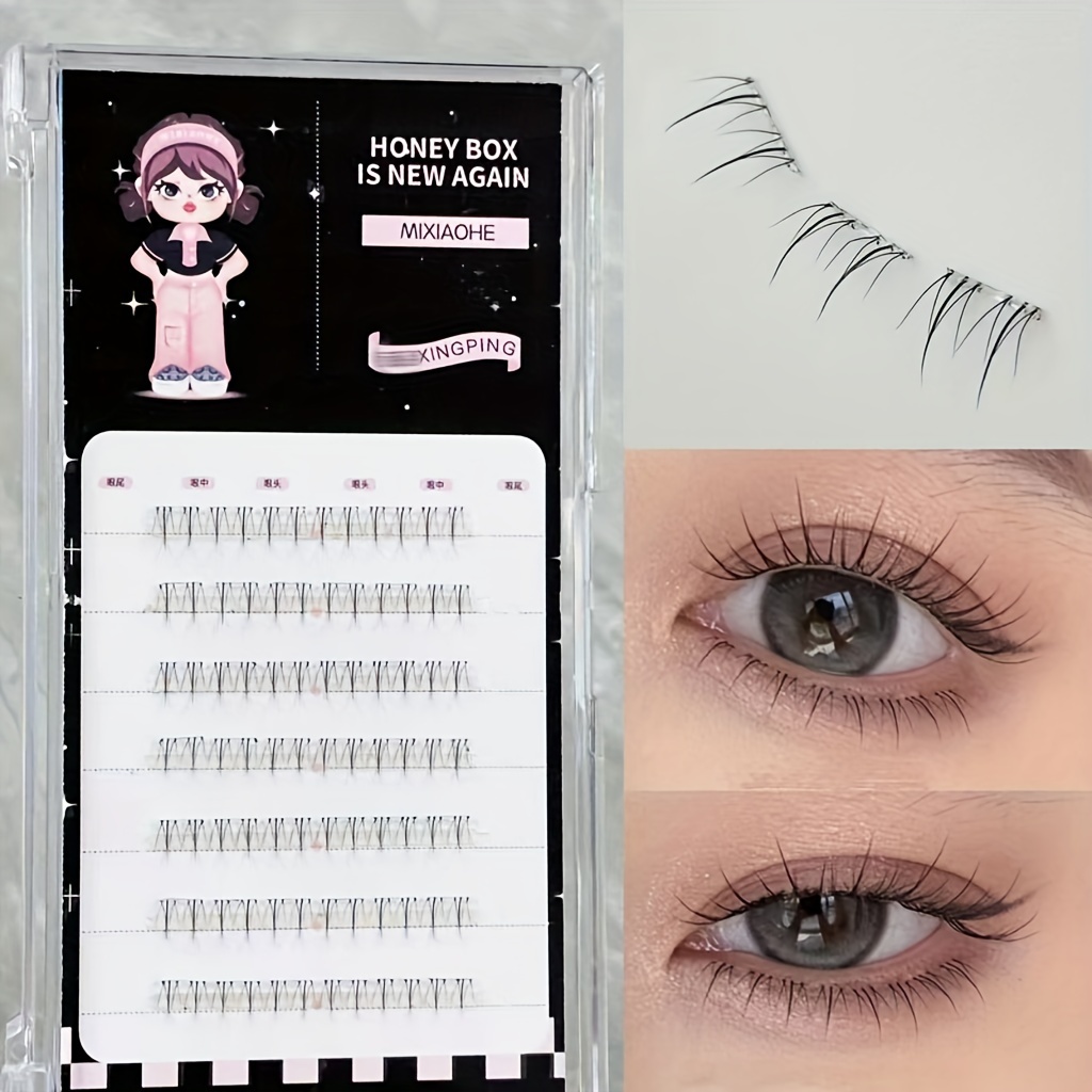 

Easy-to-apply Self-adhesive Lower Eyelashes Kit - 42 Clusters, Natural Look With Transparent Stems, Beginner-friendly Diy False Lashes