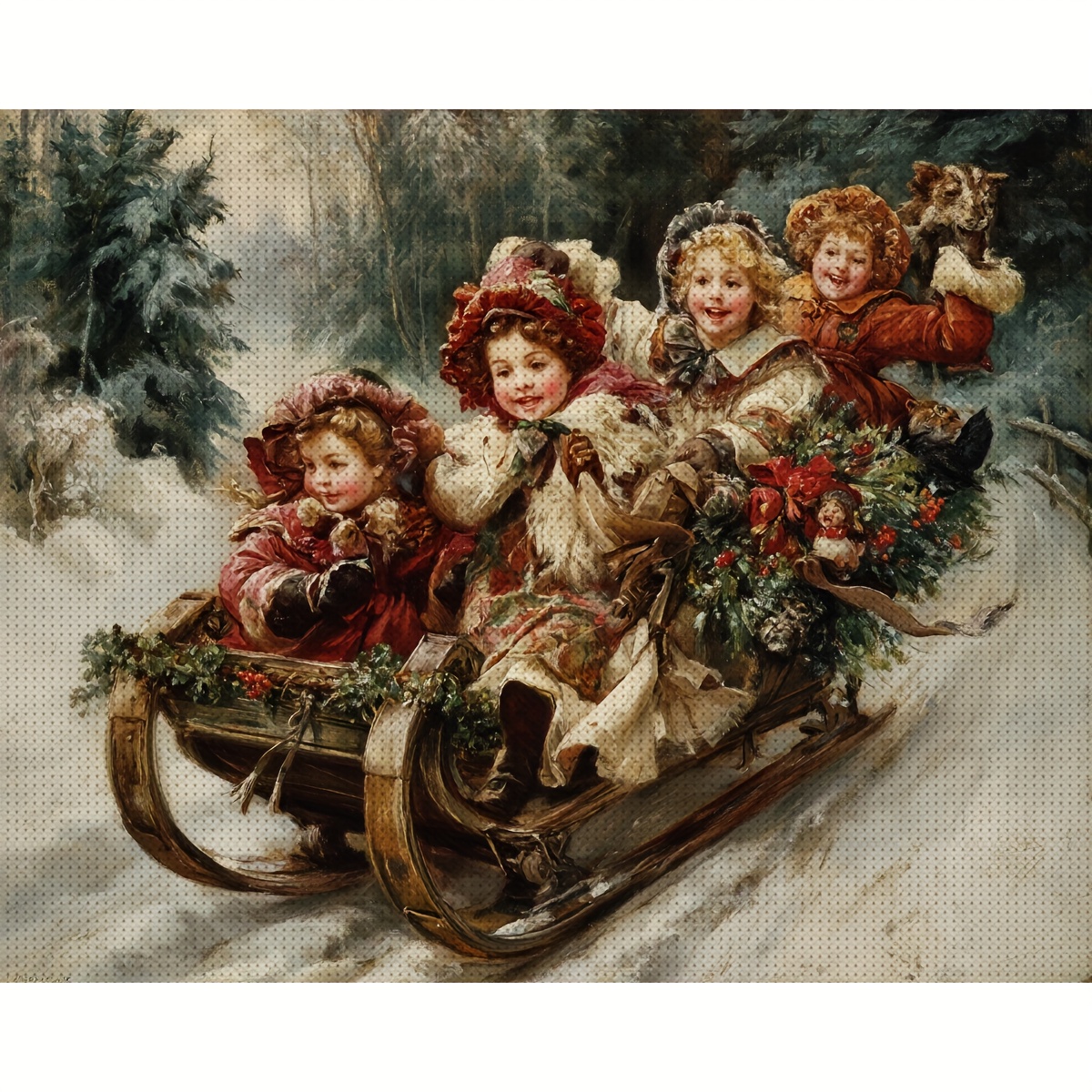 TEMU Jozysh 1 Set 30x40cm-11.8x15.7inch/40x50cm-15.7x19.7inch Frameless 11ct/14ct Printed Fabric Cross Stitch Diy Kit, Sled, Suitable For Adult
