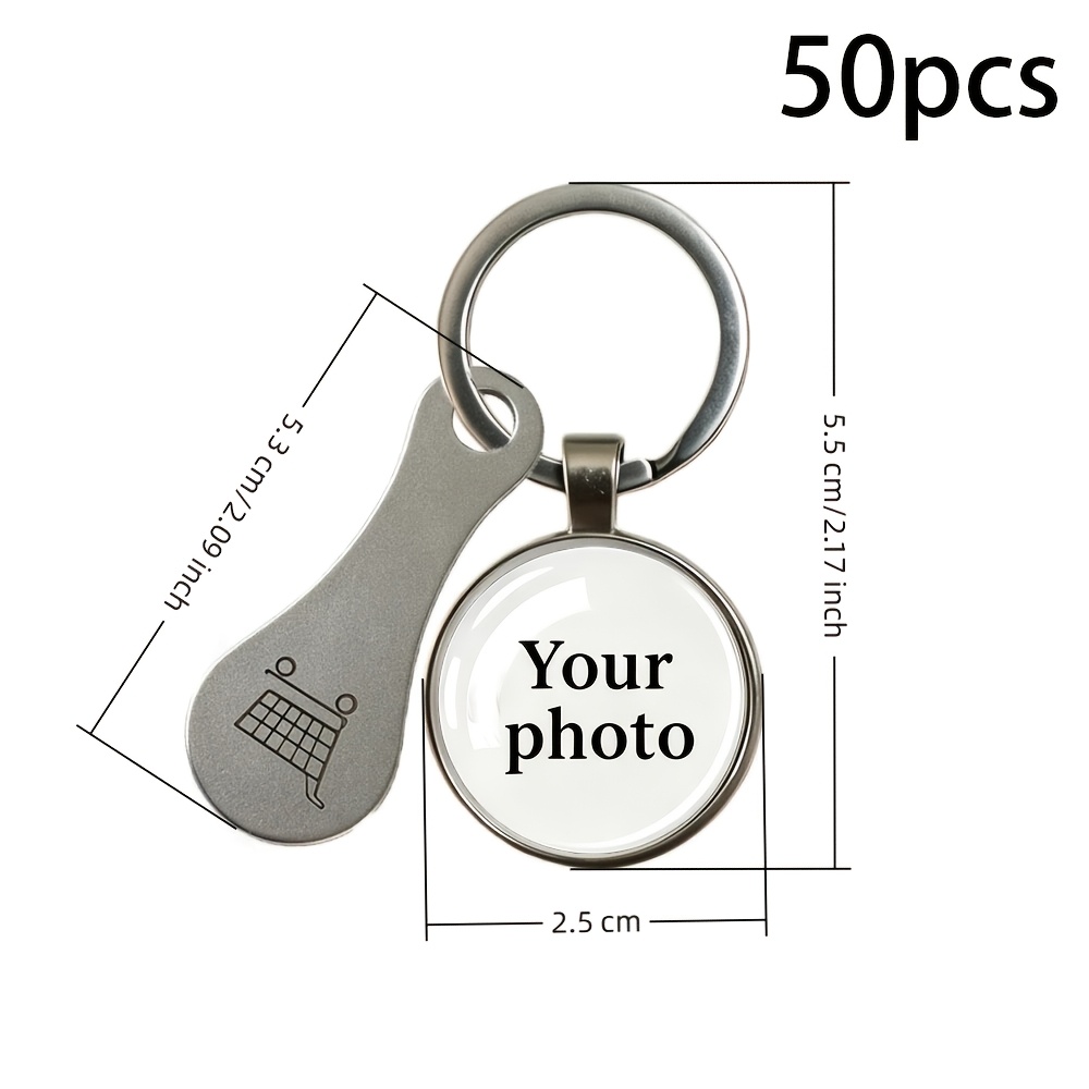 TEMU 50pcs Custom Clock Gem Keychains With Shopping Cart Tokens: Suitable For , Customized With Logos, Family Photos, Pet Photos, Etc., In Bulk.