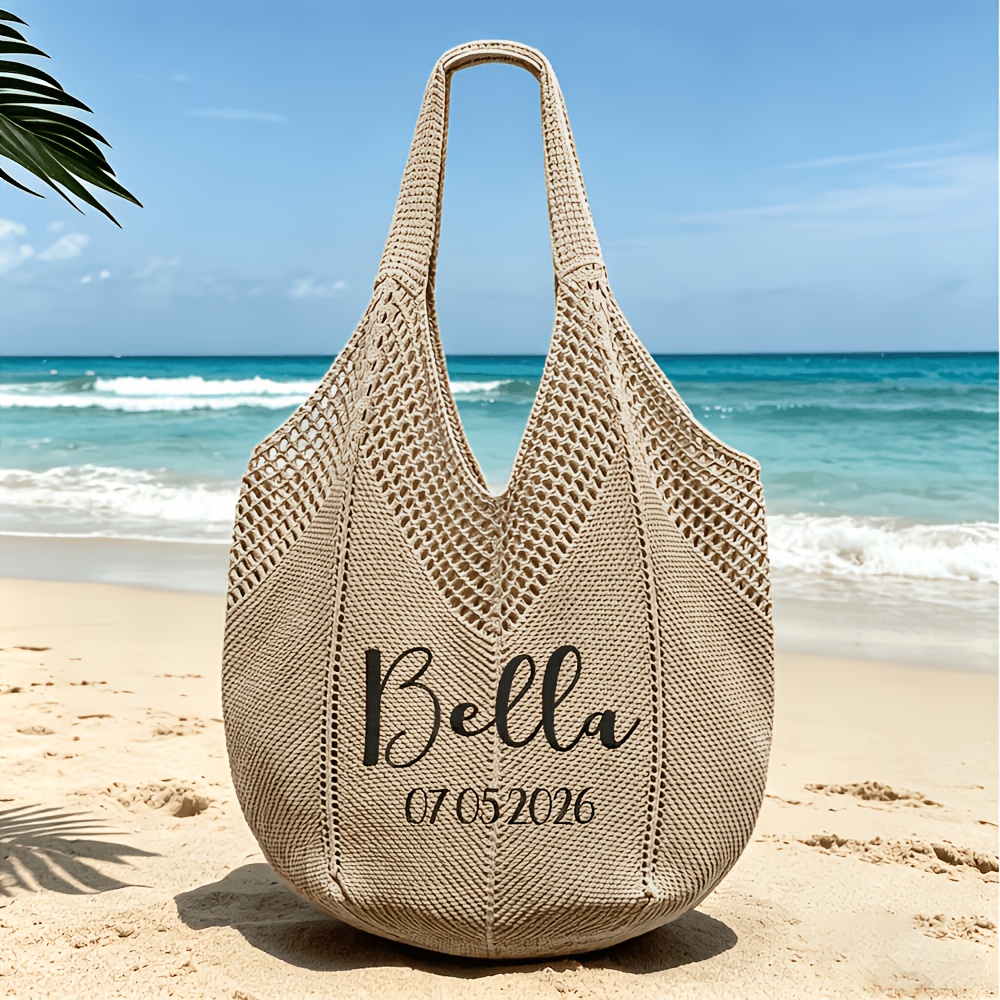 TEMU Customize Personalized Women's Tote Bags, Crochet Beach Bags With Unique Logos, Bridesmaid Gifts, Travel Beach Bags, Wedding Gifts, Bachelor