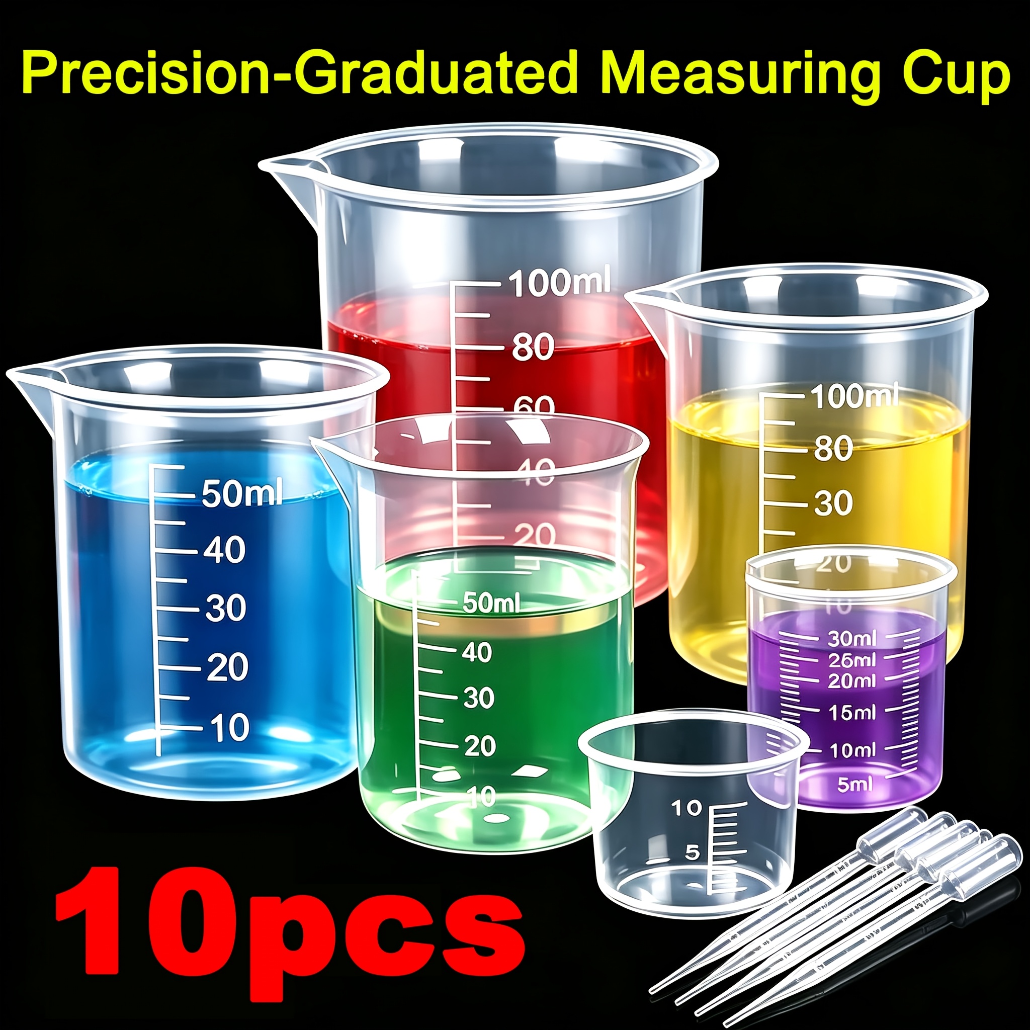TEMU 10pcs Precision Measuring Cup Set, Durable Reusable Plastic, Multi-functional Tool, Includes (10ml, 30ml X 1pc), (50ml, 100ml X 2pcs), Plastic