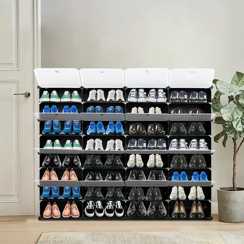 12 shoe rack organizer holds 72 pairs saving storage for heels and sneakers durable abs plastic with metal frame white easy assembly multi compartment design for organization