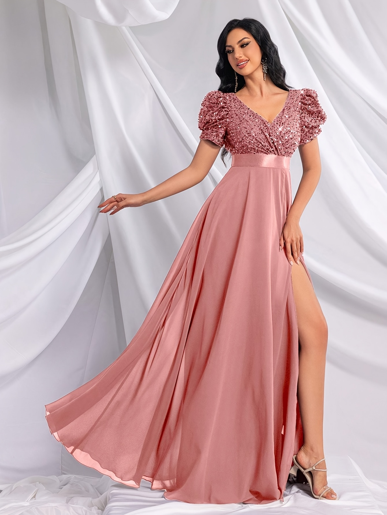 womens elegant formal party dress v neck flared skirt non - Temu