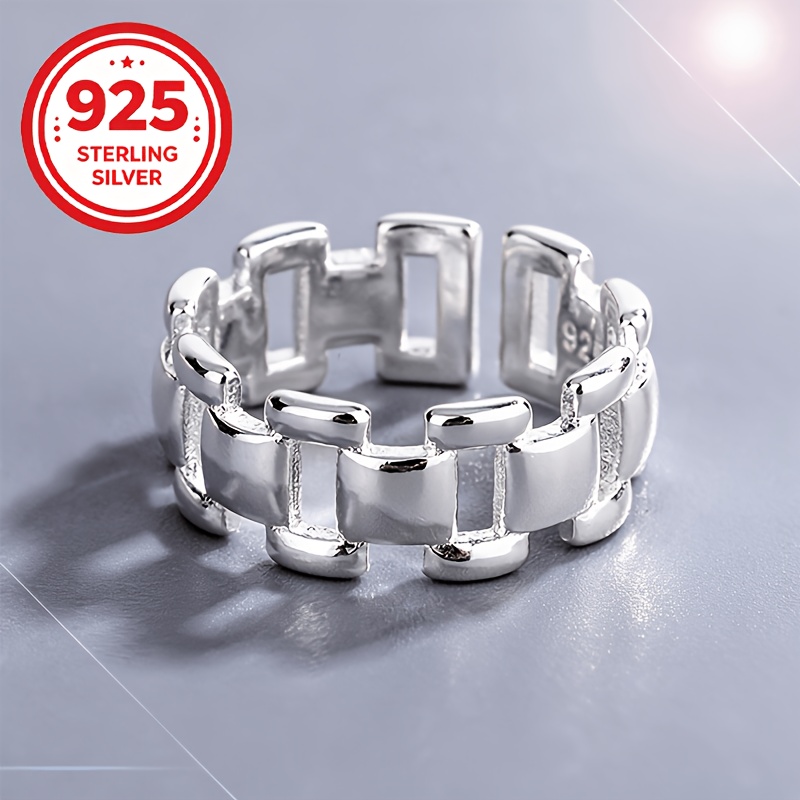 Women's 925 Silver Adjustable Open Link Chain Ring