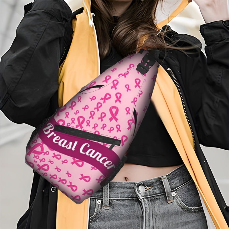 

Breast Awareness Polyester Waist Pack With Adjustable Strap, Foldable Lightweight Sling Chest Bag With Zipper Closure And Polyester Lining, Hand Washable Pink Crossbody Bag For