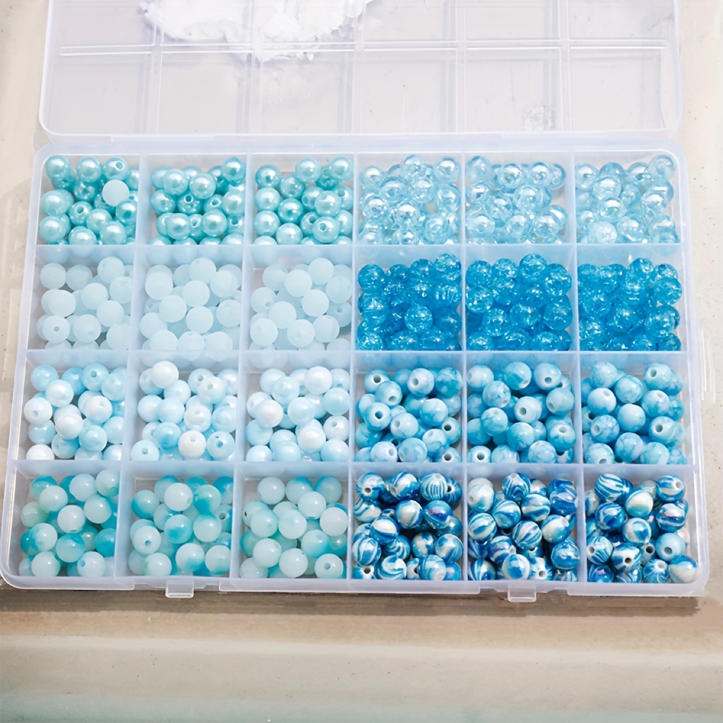 

750 Pcs, 8mm Blue Acrylic Beads Set In 8 Different Styles - Perfect For Diy Jewelry, Hand Straps, And Gift Giving