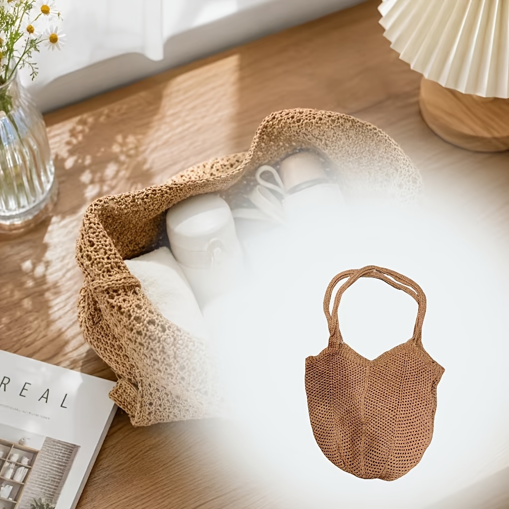 TEMU Women's Large Capacity Woven Tote Bag - Lightweight Breathable Shoulder Bag, Suitable For Beach, Travel, Shopping, Daily Use, Open Top Casual