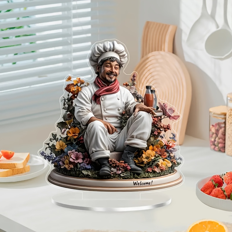 

2d Style Acrylic Chef Sun Statue Print With Base - Multipurpose Home & Restaurant Decor, Spring Enhancing, Perfect Gift For Kitchen & Dining Area, Tabletop Mounting, No Electricity Needed