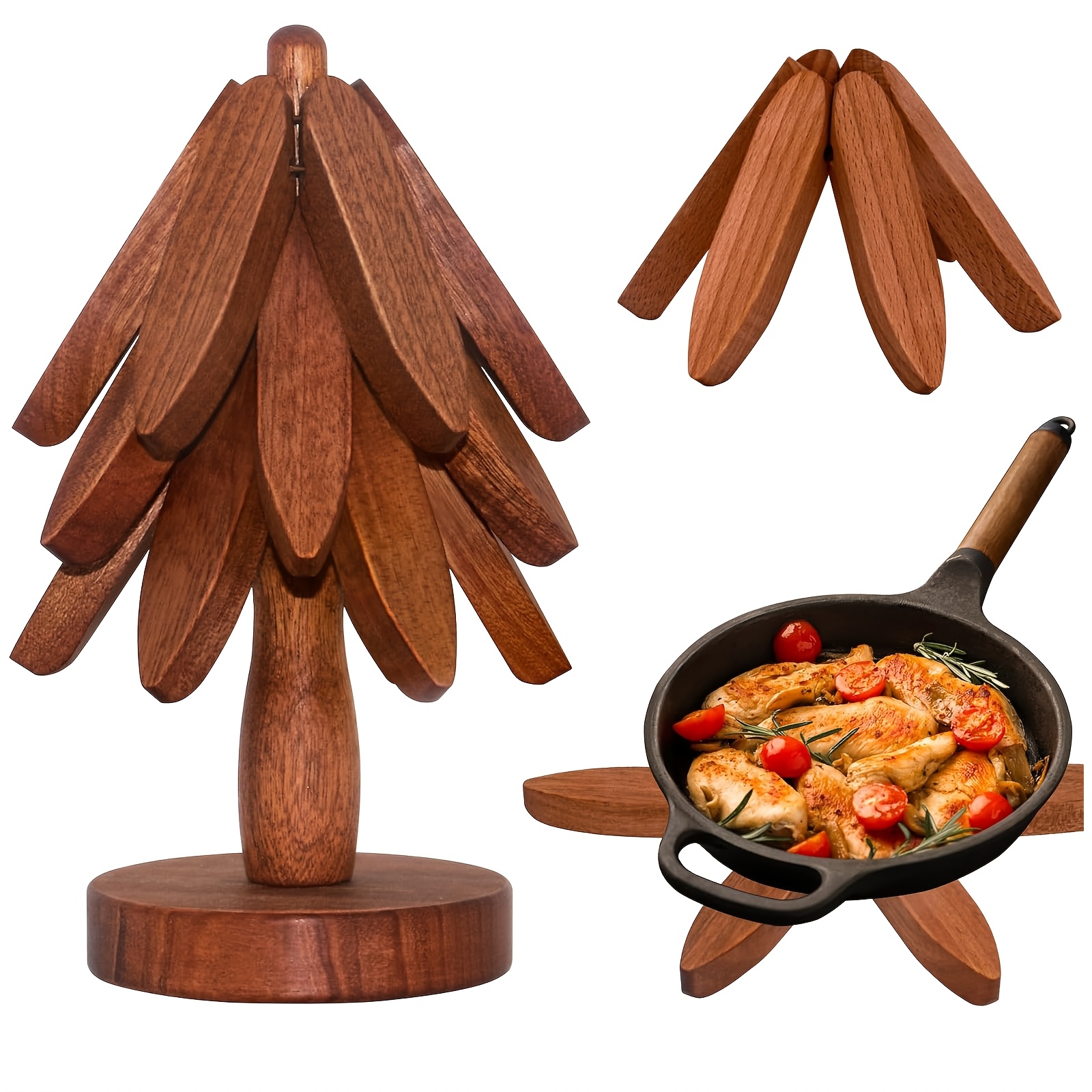 Set De Dessous De Plat En Bois Forme Arbre - 2 Pièces, Diamètre 20 Cm, Pour Décoration De Table Et Protection