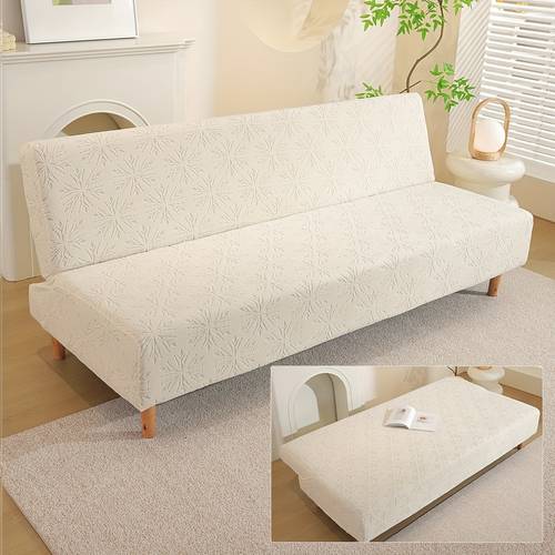 elastic all inclusive armless sofa cover thickened jacquard sofa cover solid color geometric pattern sofa bed cover universal folding sofa protector elastic wrap suitable for sitting and lying two seater sofa bed cover