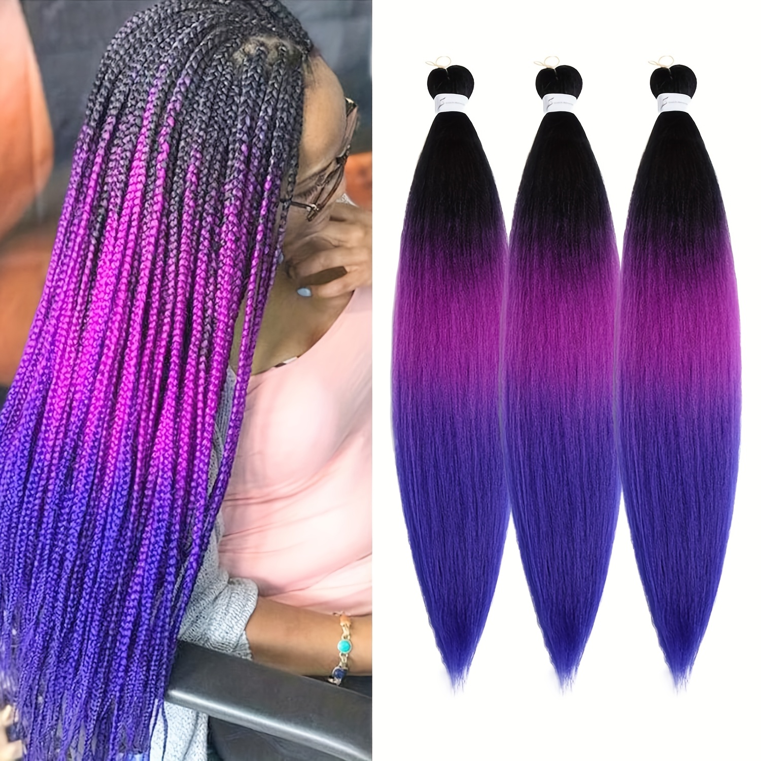 3 Pack Braiding Hair Pre Stretched - 26" 90g/pack Pre Stretched Braiding Hair Extensions, Professional Free Hot Water Setting Perm Texture Prestretched Braiding