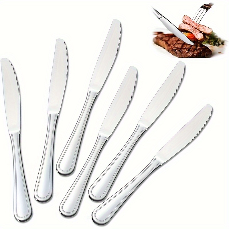 

48pcs/set Dinner Knives Set Of 48, Butter Knives With Pretty Line Handle, Sharp Knives Set, Food Grade Stainless Steel Table Knife, Knives Silverware, Dishwasher Safe & Mirror Polished
