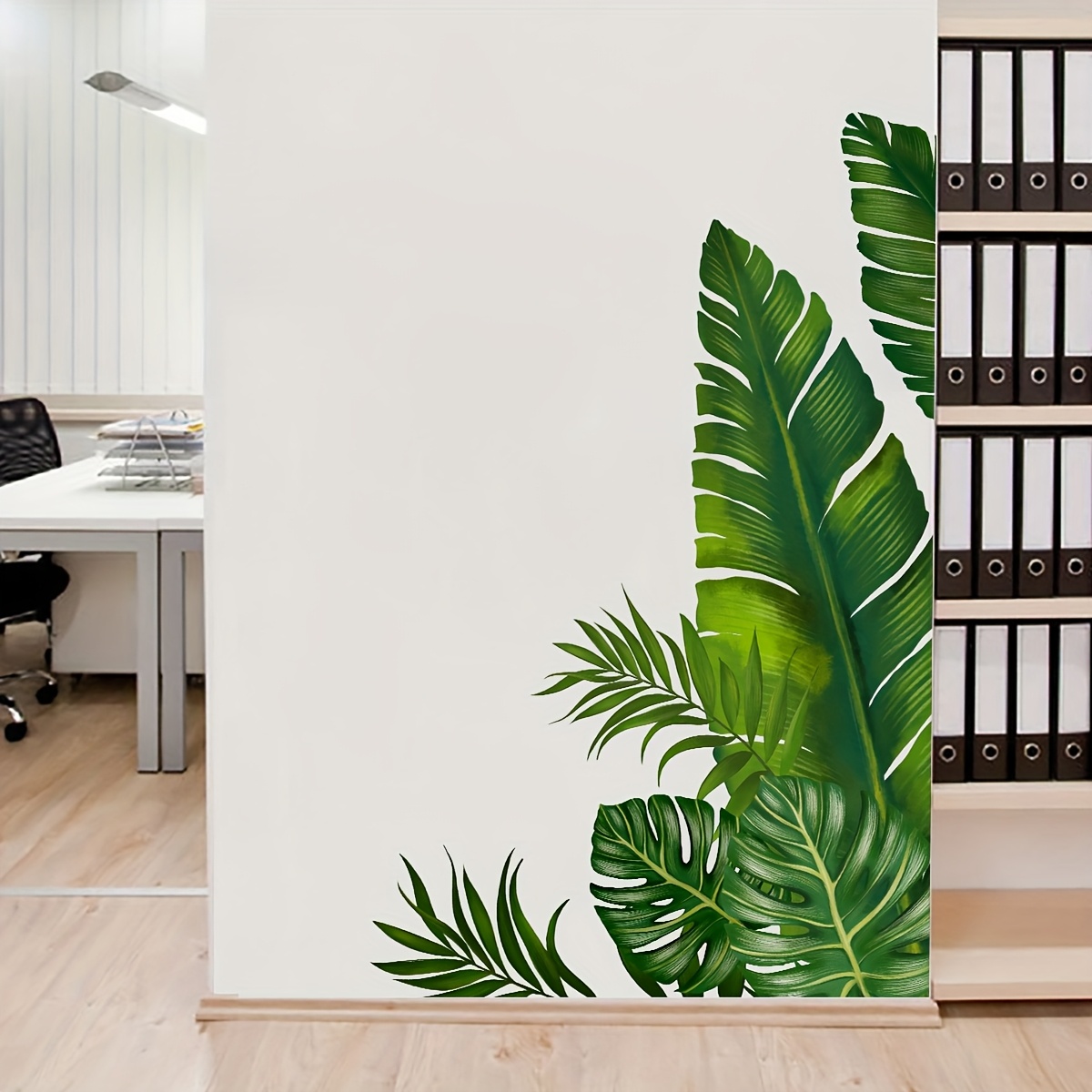 2pcs watercolor green tropical leaf wall decals removable self   pvc art for bedroom living room kitchen entryway bathroom contemporary home decor with   versatile wall decor contemporary decor self  decal room decor