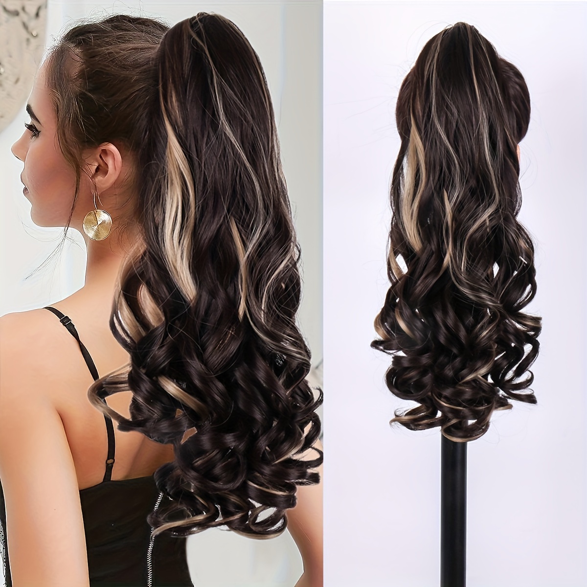 

Synthetic Heat Resistant Fiber Long Curly Wavy Claw Clip In Ponytail Extensions Hairpiece Multicolour 20inch Daily Wear