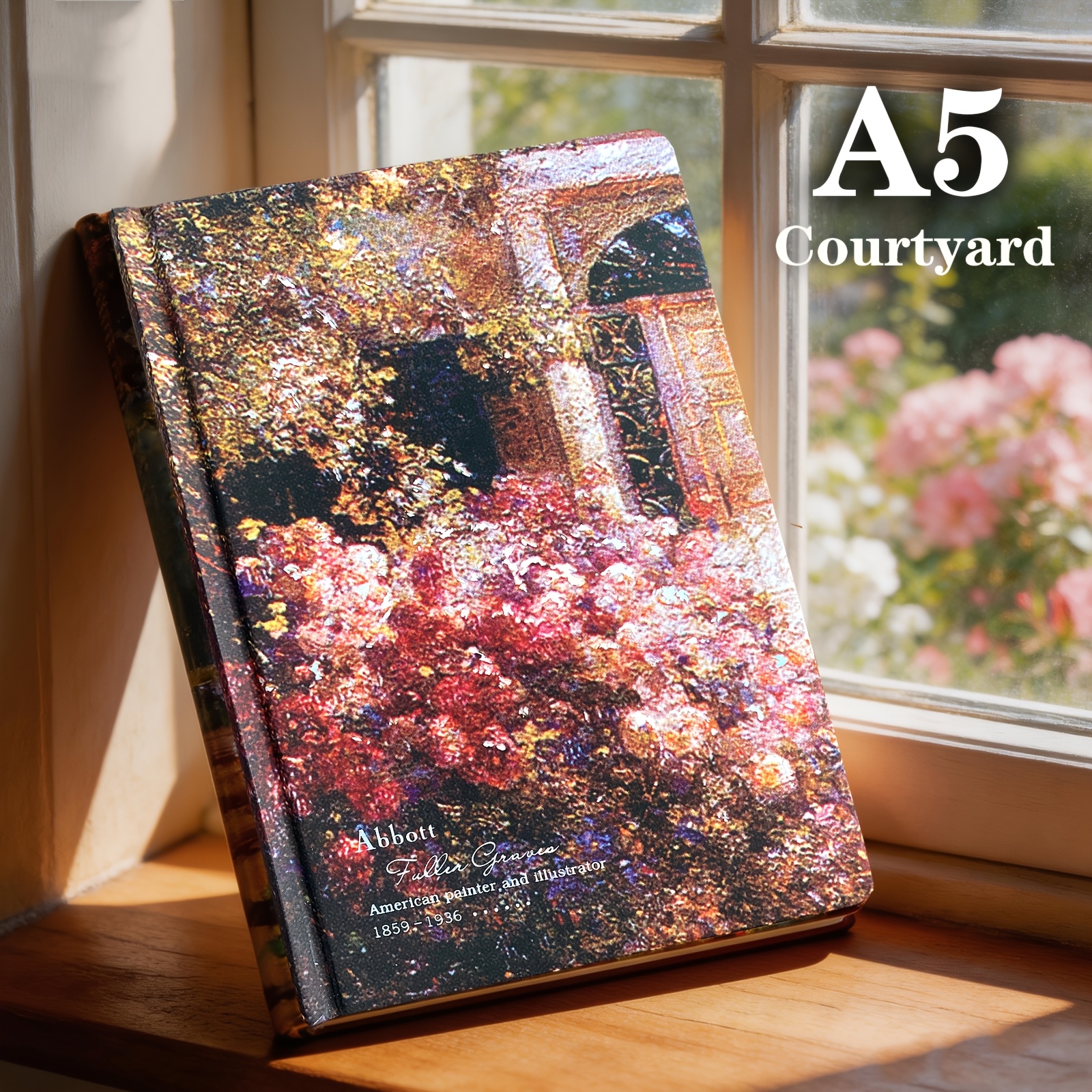 Image of 1pc,a5,256pages, Floral Hardcover Notebook,golden-foil Diary,colorful Inner Pages,diy ,journaling,travel Journal,office Supplies,back To School,perfect Gift