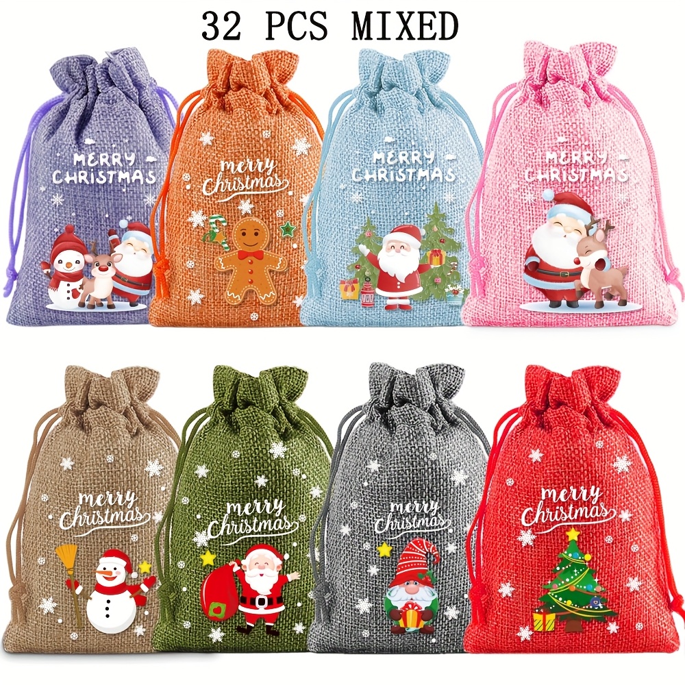 Image of Christmas Decor Christmas Tree Decor Gift Bags Burlap Gift Bags Wedding Hessian Jute Bags Linen Jewelry Pouches With Drawstring For Birthday, Party, Wedding Favors, Present