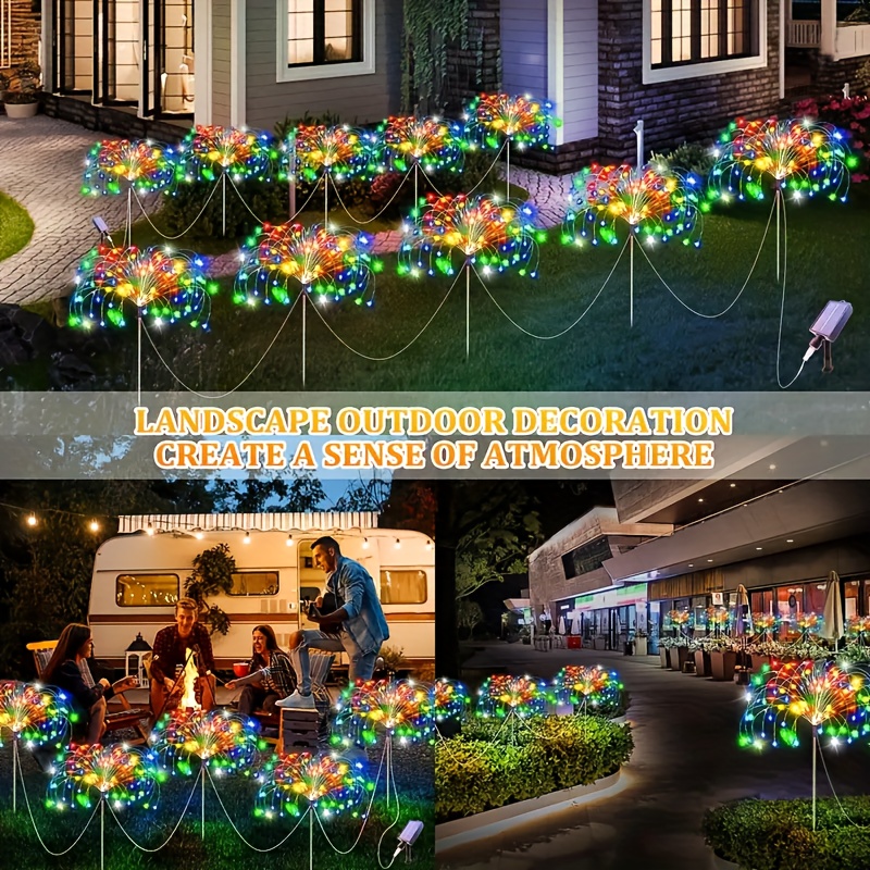 Set de 5 lumini solare cu efect de artificii, 300/400 LED, decor de sărbători, 8 moduri de iluminat, potrivite pentru grădini, curți, case, festivaluri, Crăciun, Halloween, decor pentru petreceri, alimentare solară, instalare portabilă