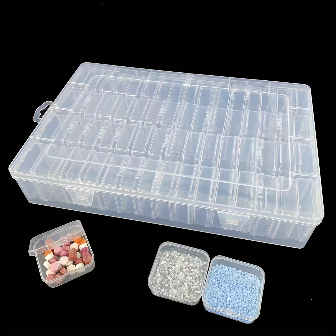 64pcs mini transparent plastic storage boxes with hinged lids ideal for bead organization   making craft projects 13 3x9x1 5 inches craft storage transparent storage box secure closure box Product details 0