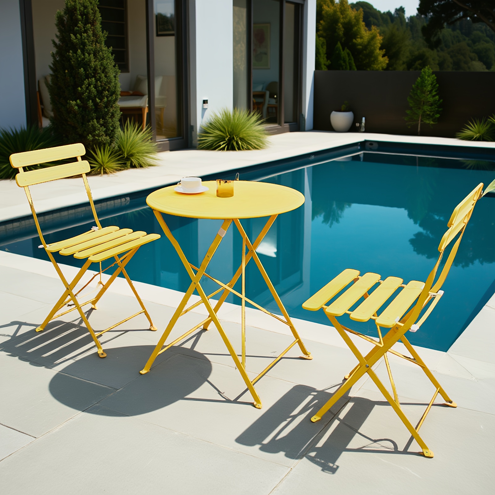 3pcs Patio Bistro Set Outdoor Furniture Set Folding Bistro Table And Chairs With Premium Steel Frame Weather Resistant Conversation Set For Bistro Balcony Porch Yard Garden