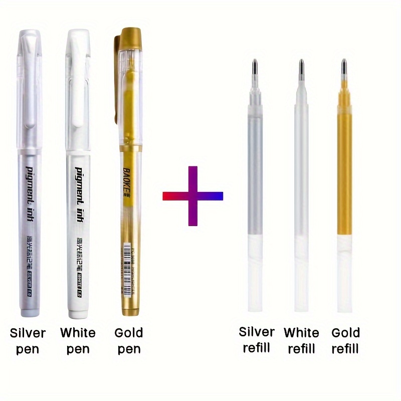 Image of 4pcs/set(1 Pen+3 Refills), 6pcs/set(3 Pen+3 Refills) Highlighted Ball , Graffiti Pen, 3 Colors For Signature, Annotation, And Painting Graffiti Use(silvery Ink)