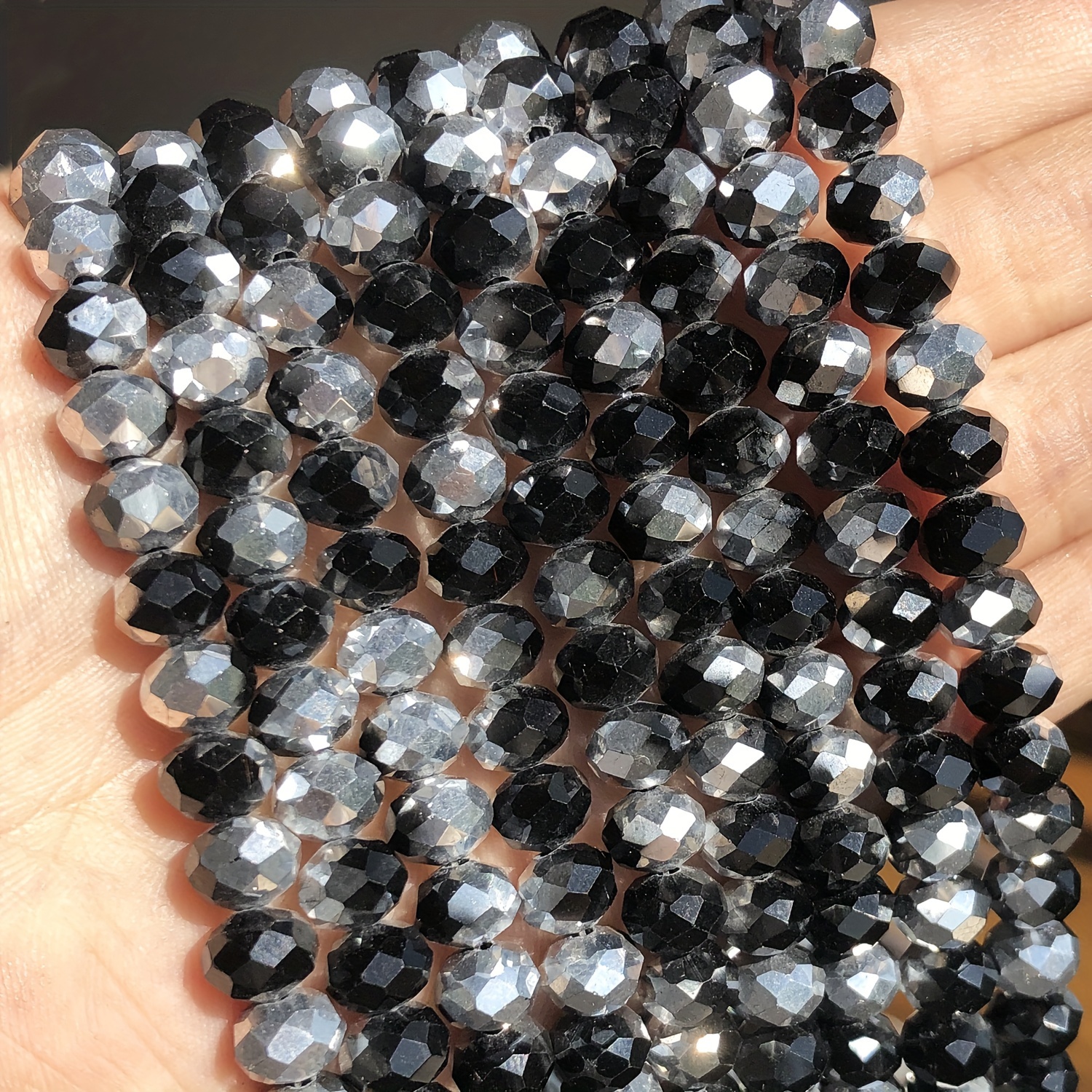 

Black And Silver Faceted Glass Beads Set: 129/136/91/68 Pcs, 3/4/6/8mm, Perfect For Diy Jewelry Making - Unique Handmade Bracelets And Necklaces