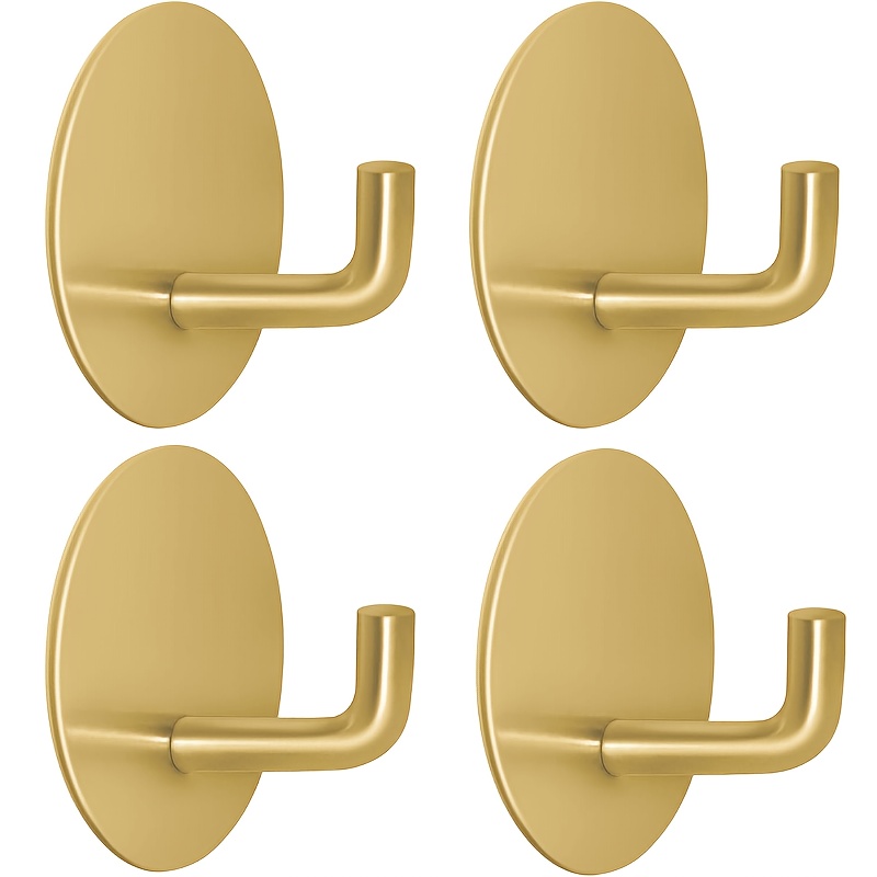 Image of 4pcs Vintage Golden Wall Hooks, Adhesive Hooks, Shower Hooks, Hooks For Walls No Damage, Heavy Duty No Drill Stainless Steel Towel Hooks For Bathroom, Kitchen, Bedroom, Dorm, Robes And Clothes