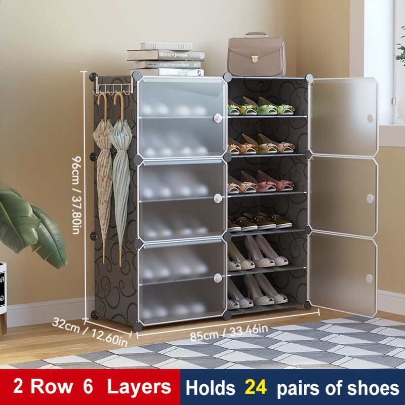 TEMU Space- 4 Layers Shoe Organizer With Doors - Large Capacity, Adjustable Shelves, Portable & Expandable Storage Cabinet For 16-40 Pairs, 2rows,