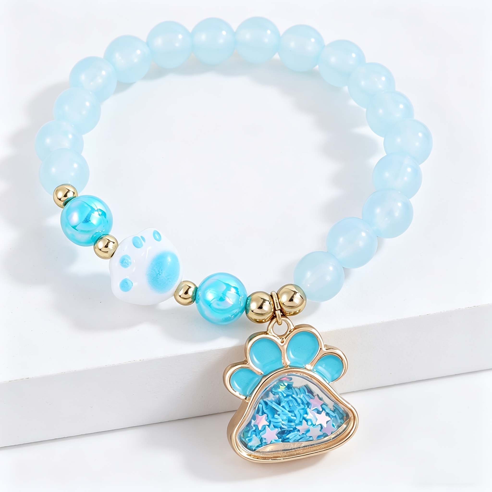 Cute Cat Paw Beaded Stretch Bracelet for Kids