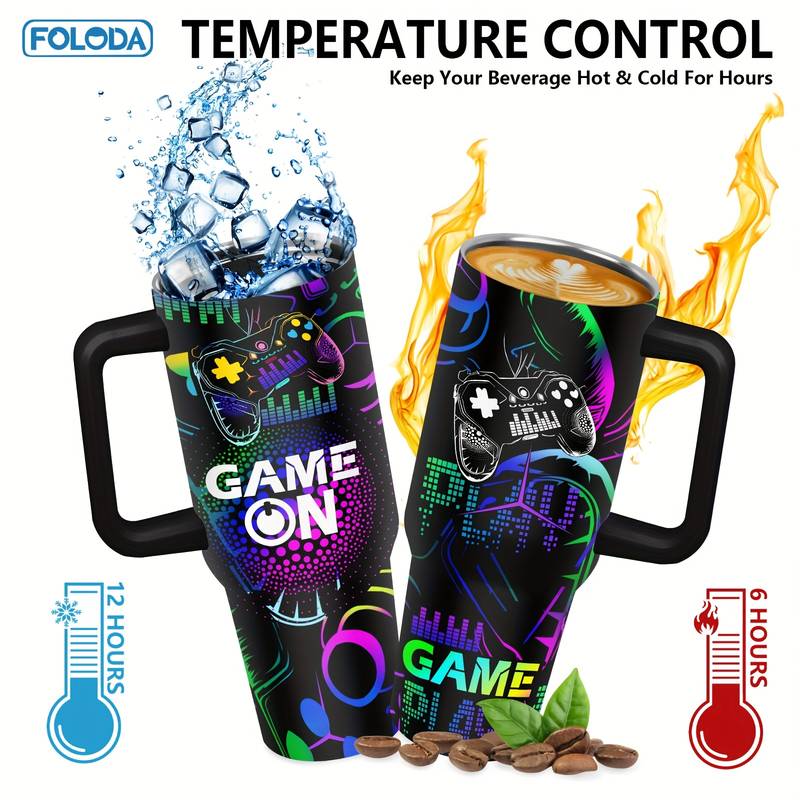 Gaming-Partybecher 32 Stück – Plastikbecher Mit Deckel & Strohhalm, 680 Ml, Wiederverwendbar, 8 Verschiedene Gaming-Designs