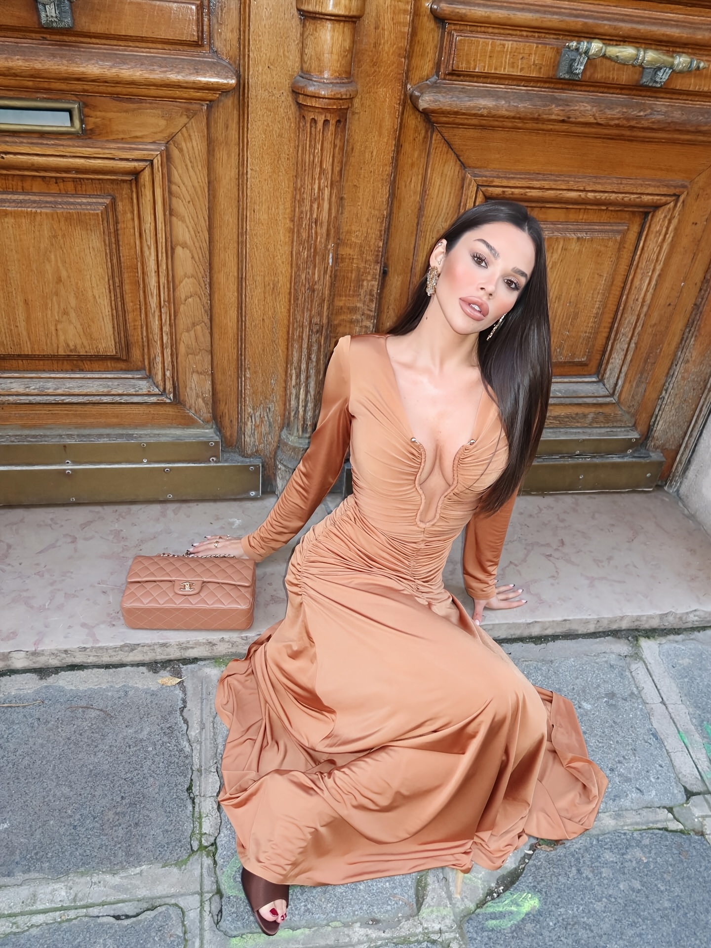long dress peach color - Mauritius